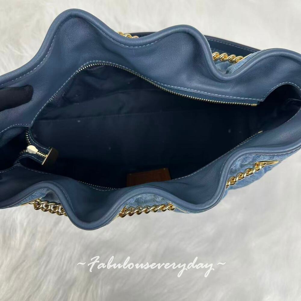 Coach Evelyn Shoulder Bag In Regenerative Cotton With Quilting CDC02 Indigo NWT - Picture 8 of 9